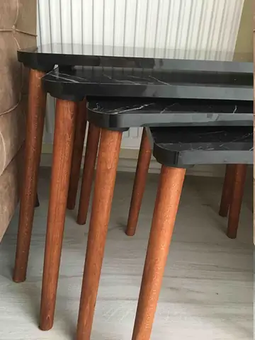 Müşteri fotoğrafı: Erendiz 4lü Ahşap Ayaklı Zigon Sehpa XL Siyah Mermer