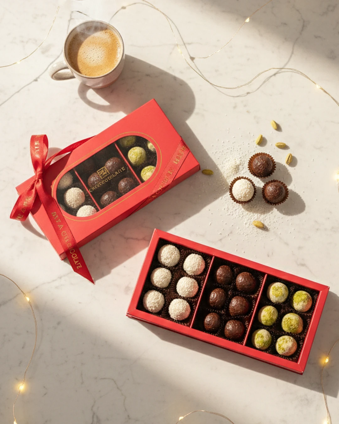 3 Çeşitli Truffle Hindistan Cevizli, Espresso Dolgulu, Antep Fıstık Kremalı Çikolata 210GR