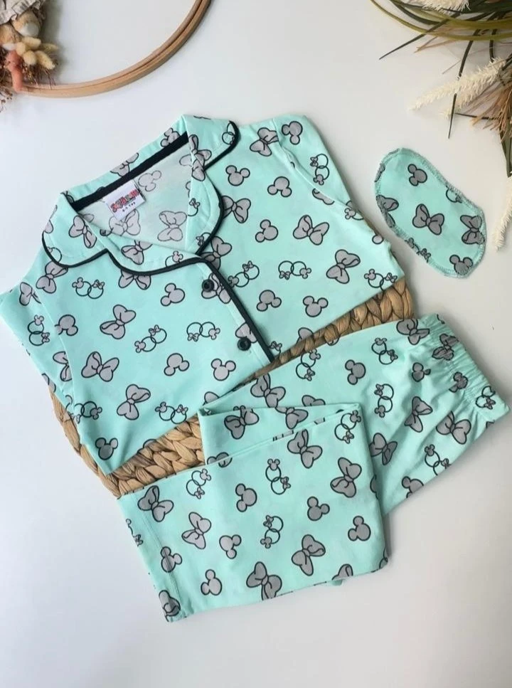 BASKILI YEŞİL PİJAMA TAKIMI