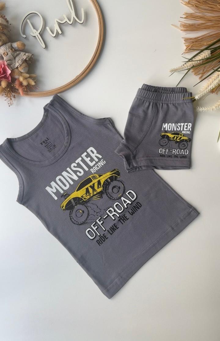 Gri Monster Atlet Boxer Takım