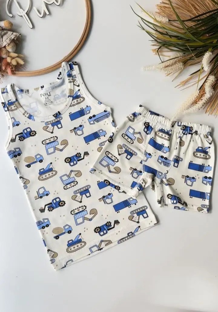 İş Makineleri Atlet Boxer Set Beyaz
