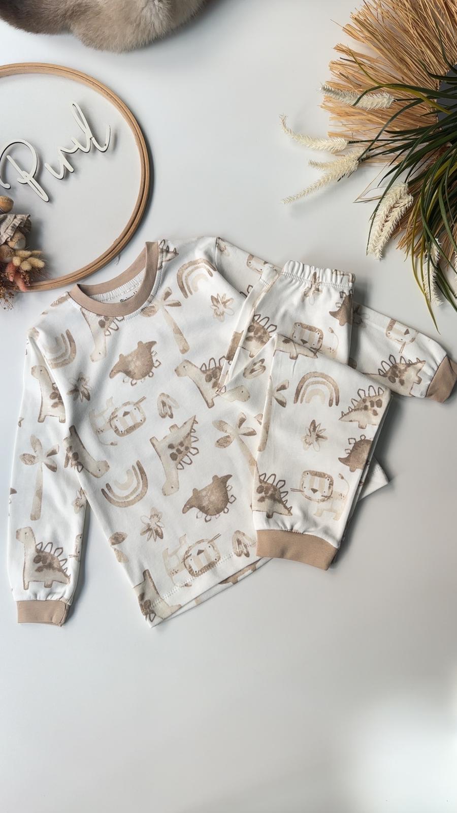 Mini Dino Pijama Takımı Kahve