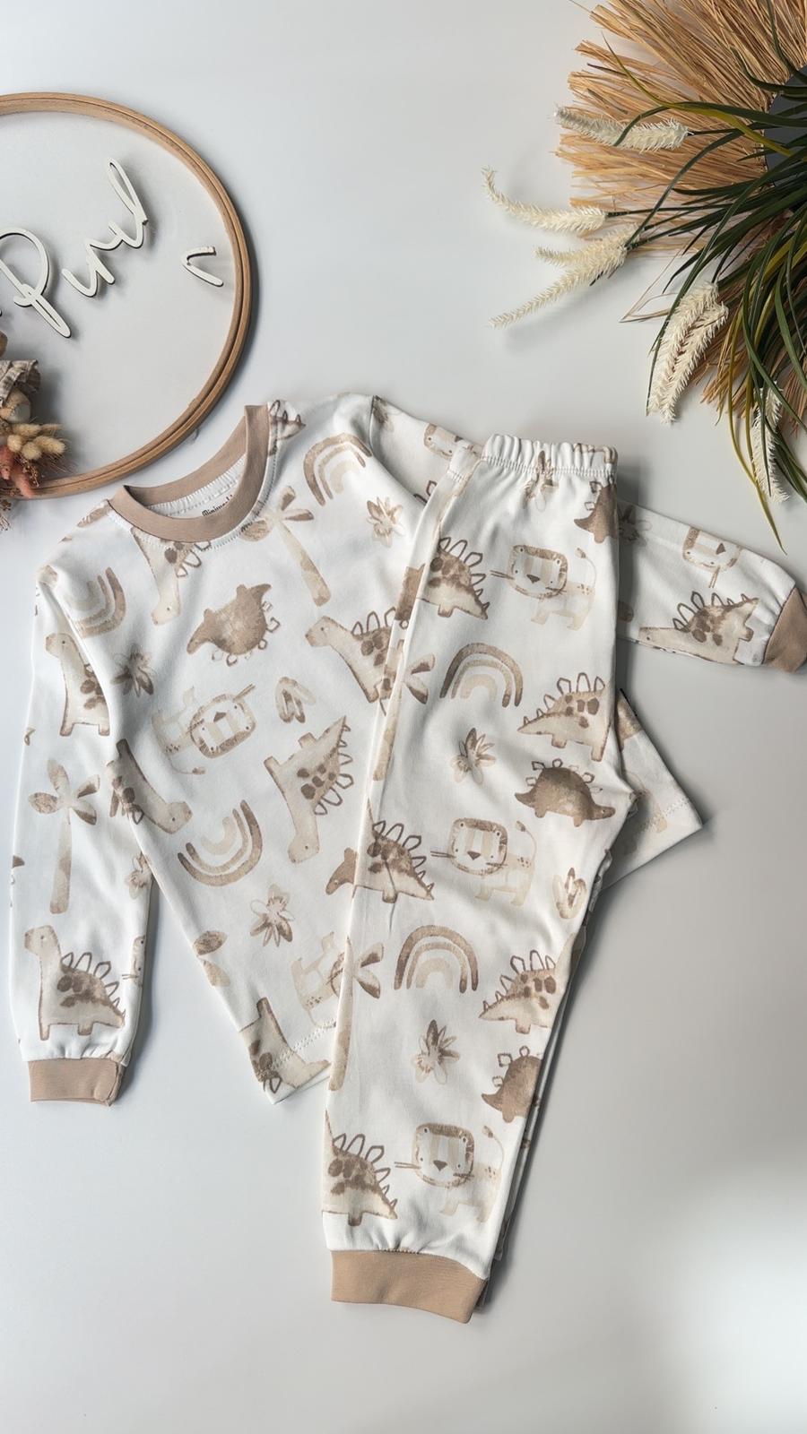 Mini Dino Pijama Takımı Kahve