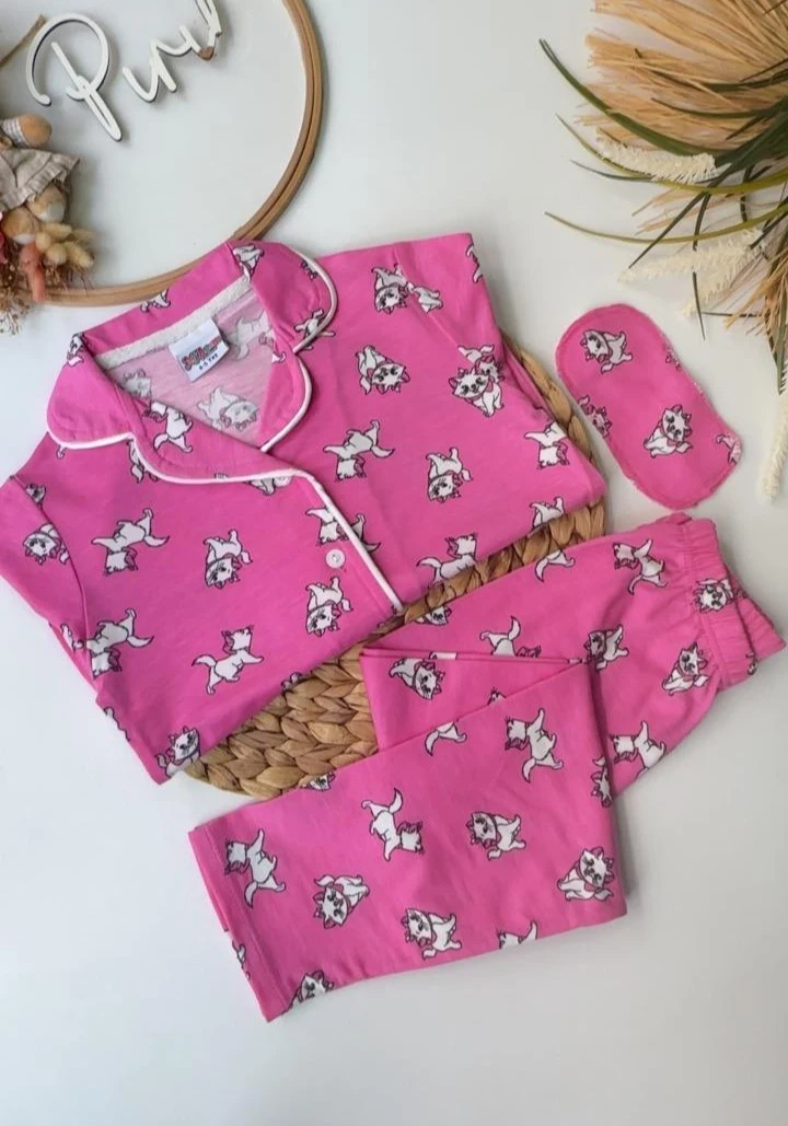 PEMBE KEDİ PİJAMA TAKIMI