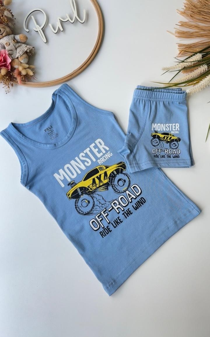 Mavi Monster Atlet Boxer Takım