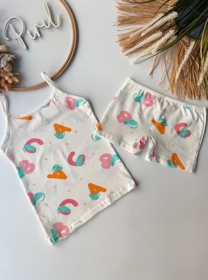 Harf Baskılı Atlet Boxer Set Pembe