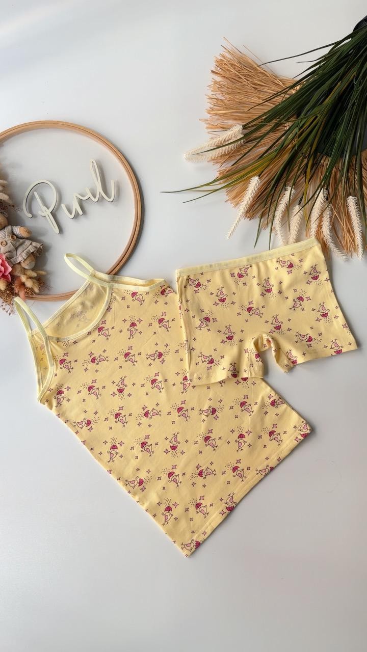 Sarı Kuş Desenli Atlet Boxer Set 