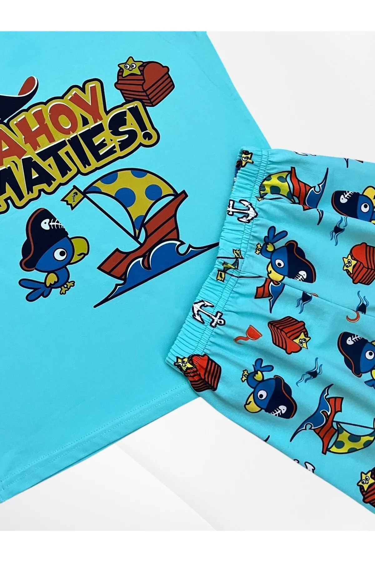 Mavi Sevimli Korsan Şortlu Pijama Takımı