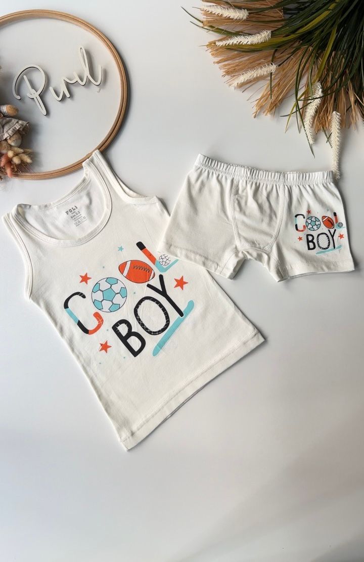 Ekru Cool Boy Atlet Boxer Takım