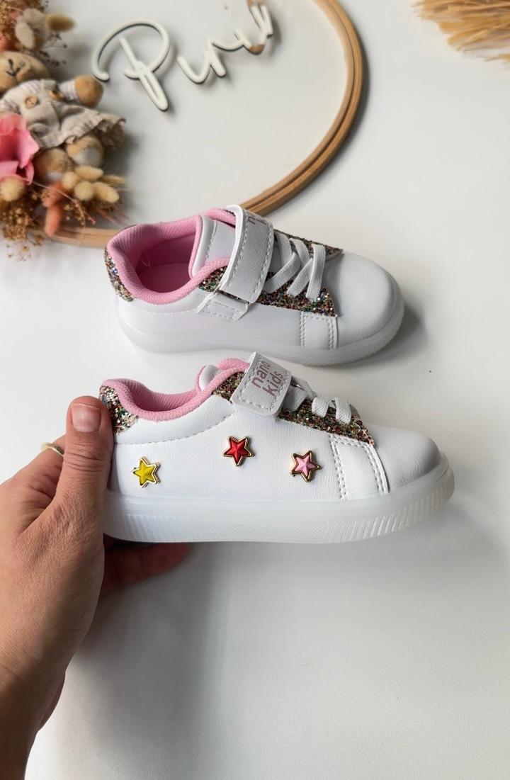 YILDIZ DETAY IŞIKLI AYAKKABI GÜMÜŞ SİMLİ