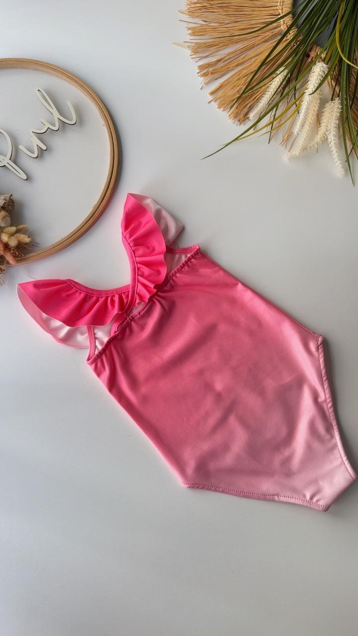 Arkası Çapraz Fırfırlı Mayo Pembe