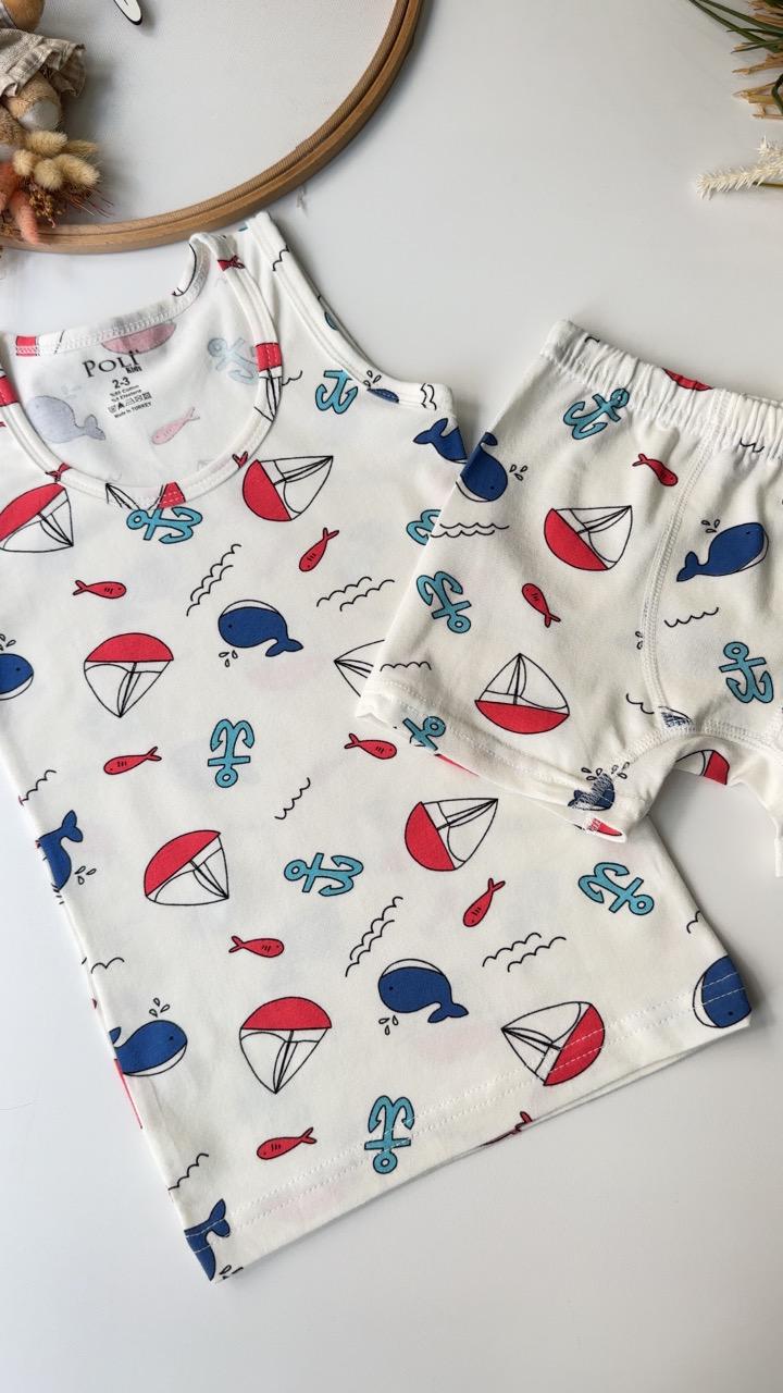 Yelken Atlet Boxer Set Beyaz
