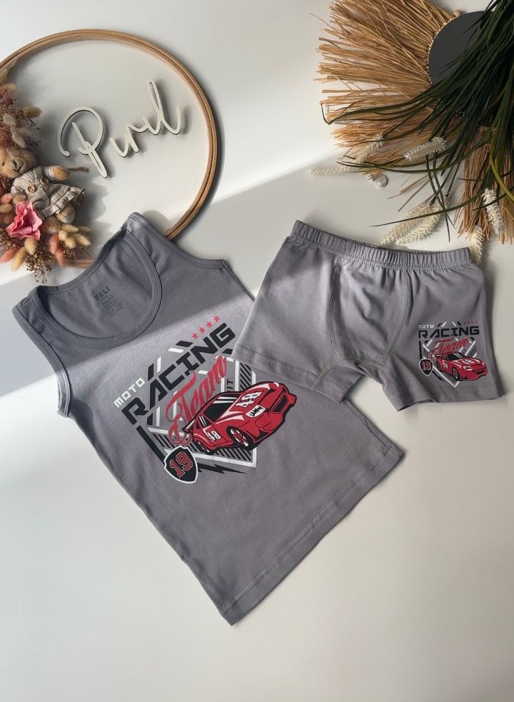 Açık Gri Racıng Atlet Boxer Takım