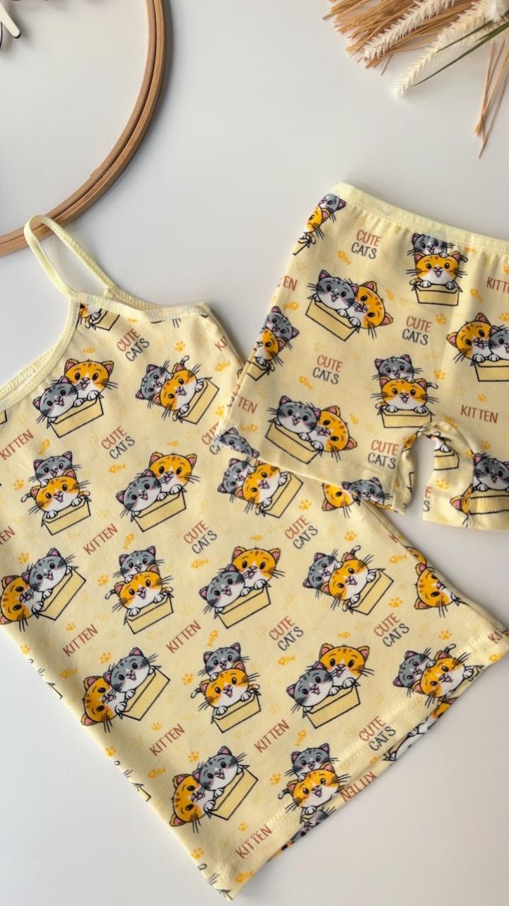 Cute Cat Atlet Boxer Set Sarı