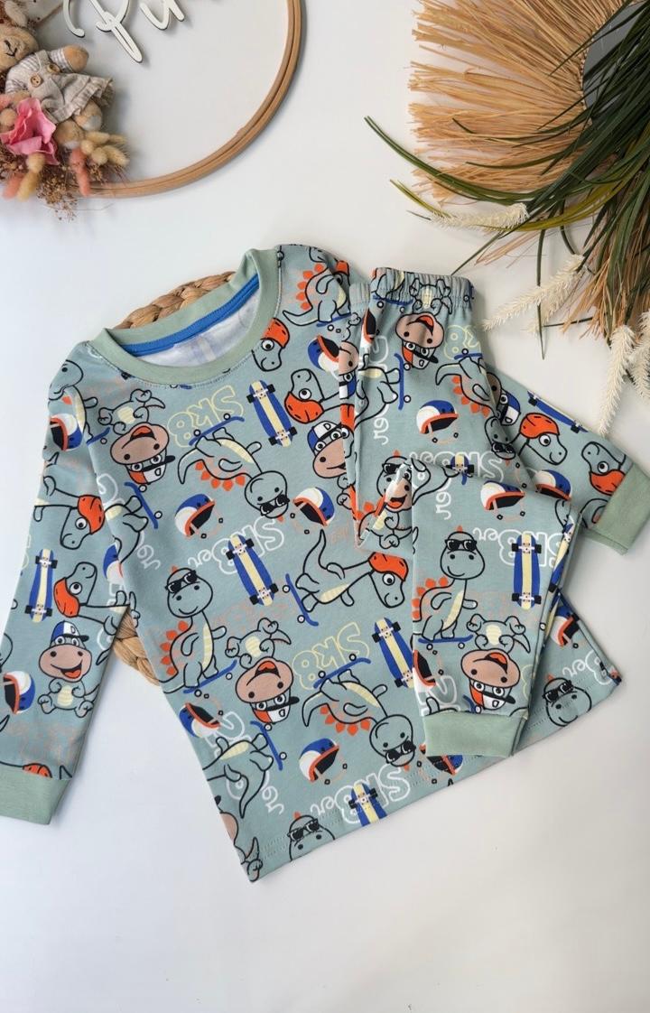 SEVİMLİ DİNO PİJAMA TAKIMI YEŞİL