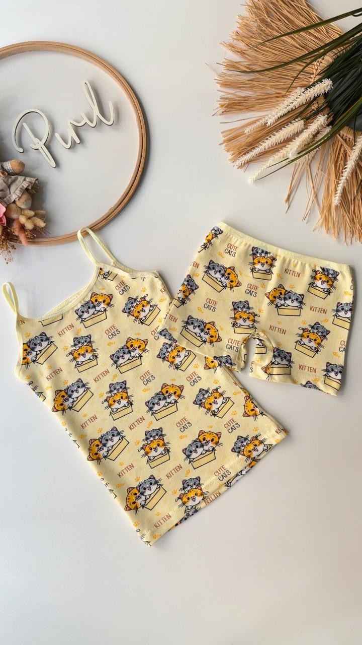 Cute Cat Atlet Boxer Set Sarı