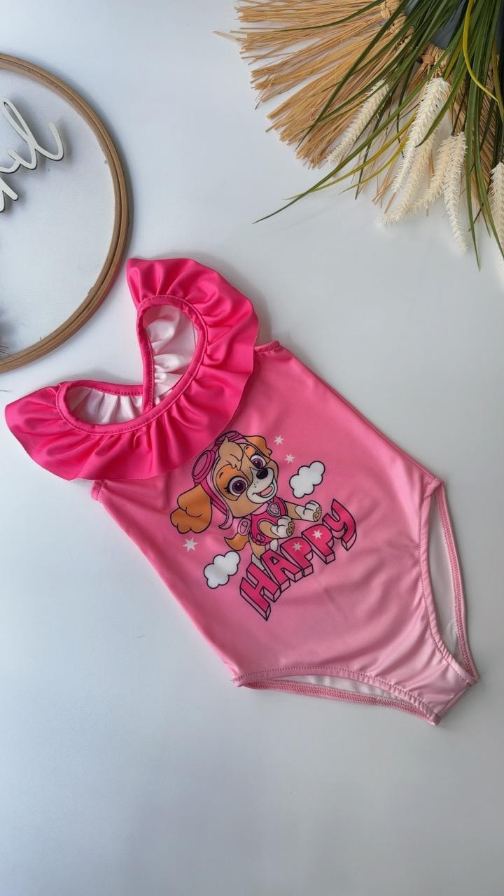 Arkası Çapraz Fırfırlı Mayo Pembe