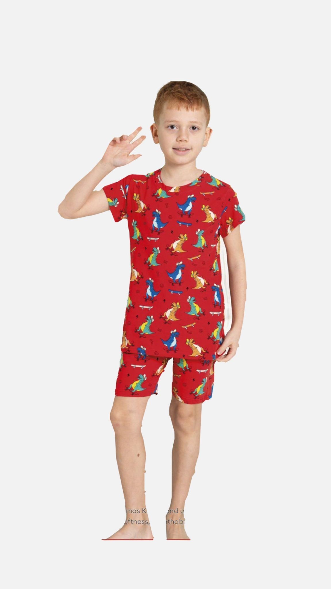 Kırmızı Dİno Şortlu Pijama Takımı