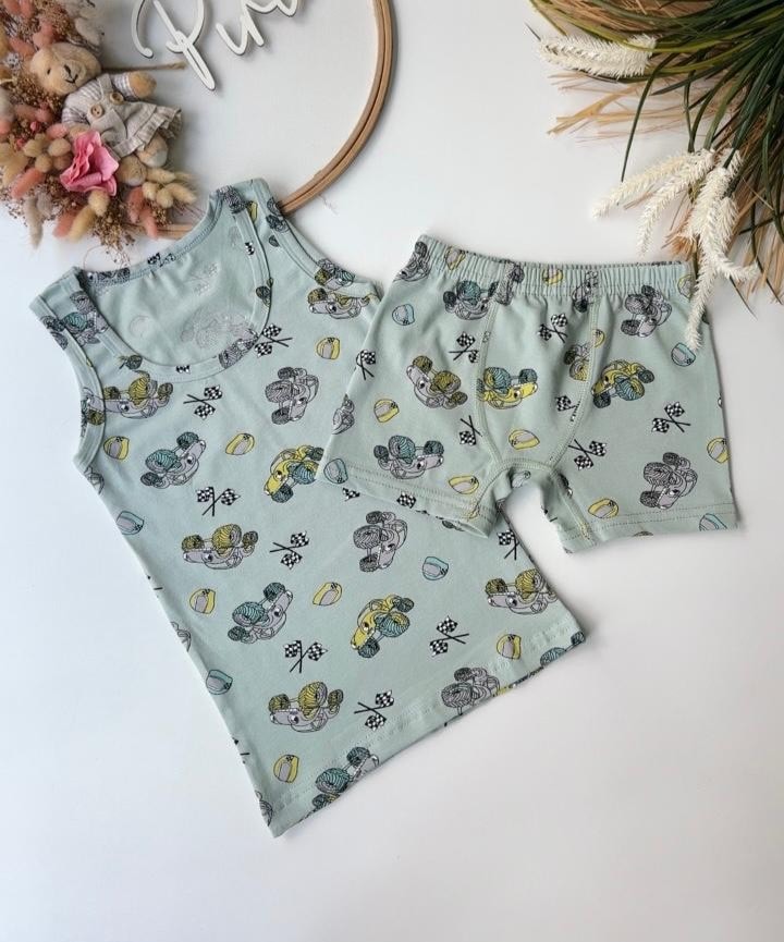 Yeşil Arabalı Atlet Boxer Set