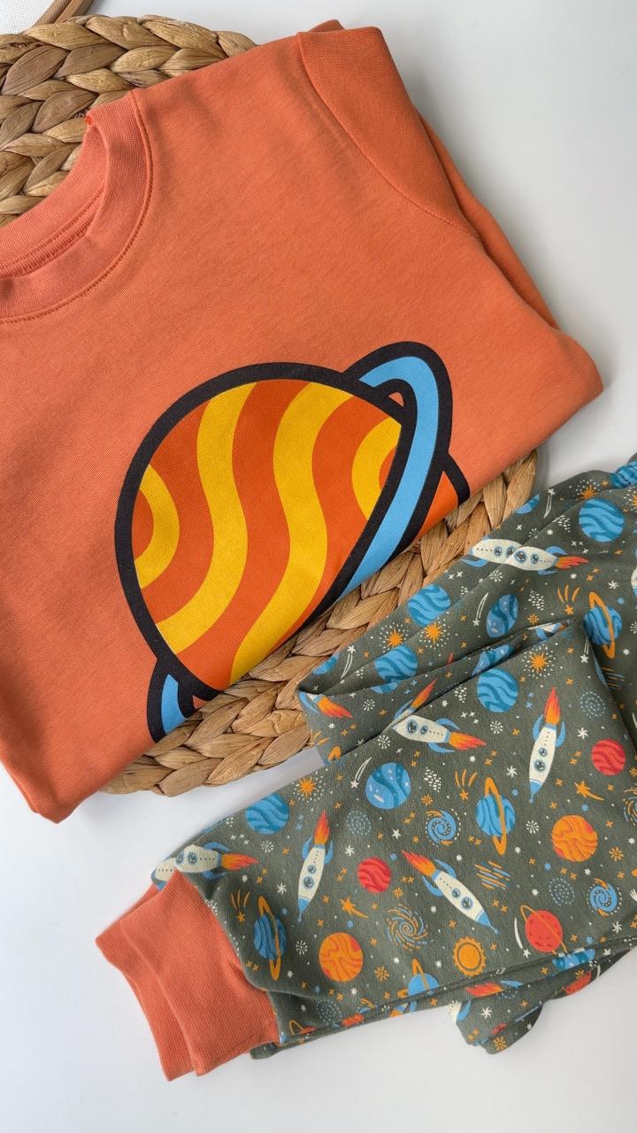 GALAKSİ PİJAMA TAKIMI TURUNCU YEŞİL