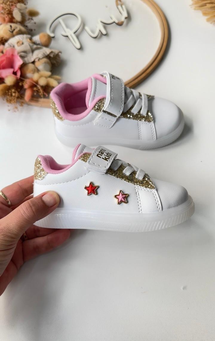 YILDIZ DETAY IŞIKLI AYAKKABI ALTIN SİMLİ