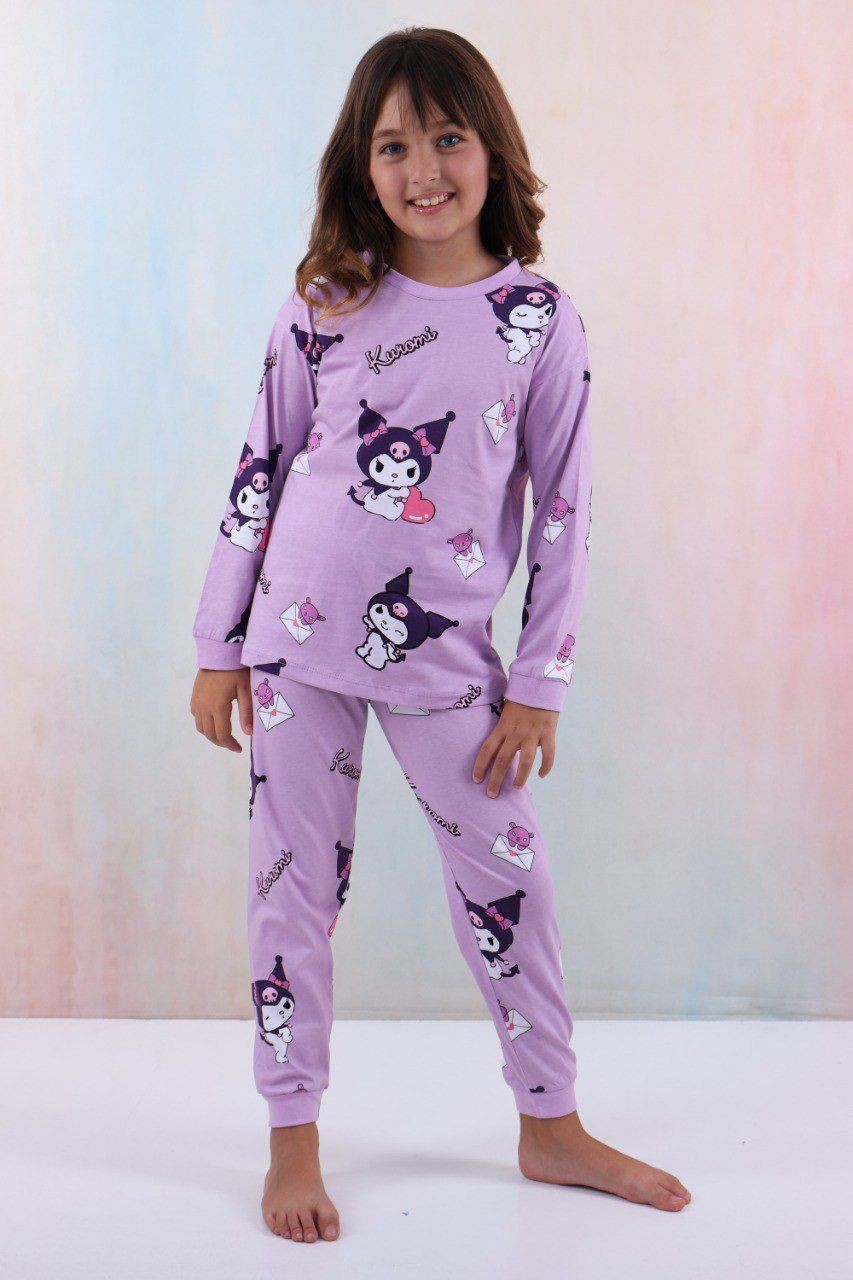 Karakter Baskılı Pijama Takımı Lila