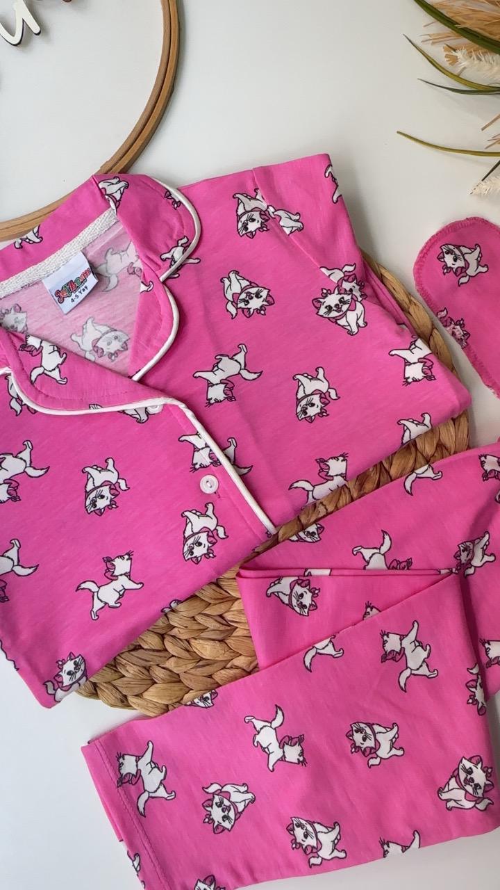 PEMBE KEDİ PİJAMA TAKIMI