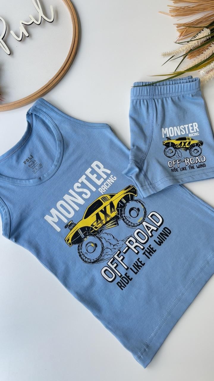 Mavi Monster Atlet Boxer Takım