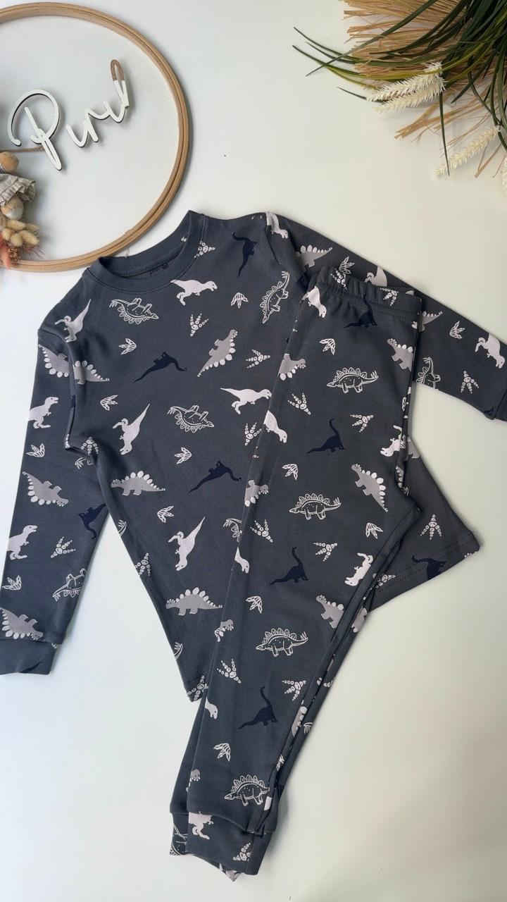 Antrasit Dinozor Pijama Takımı