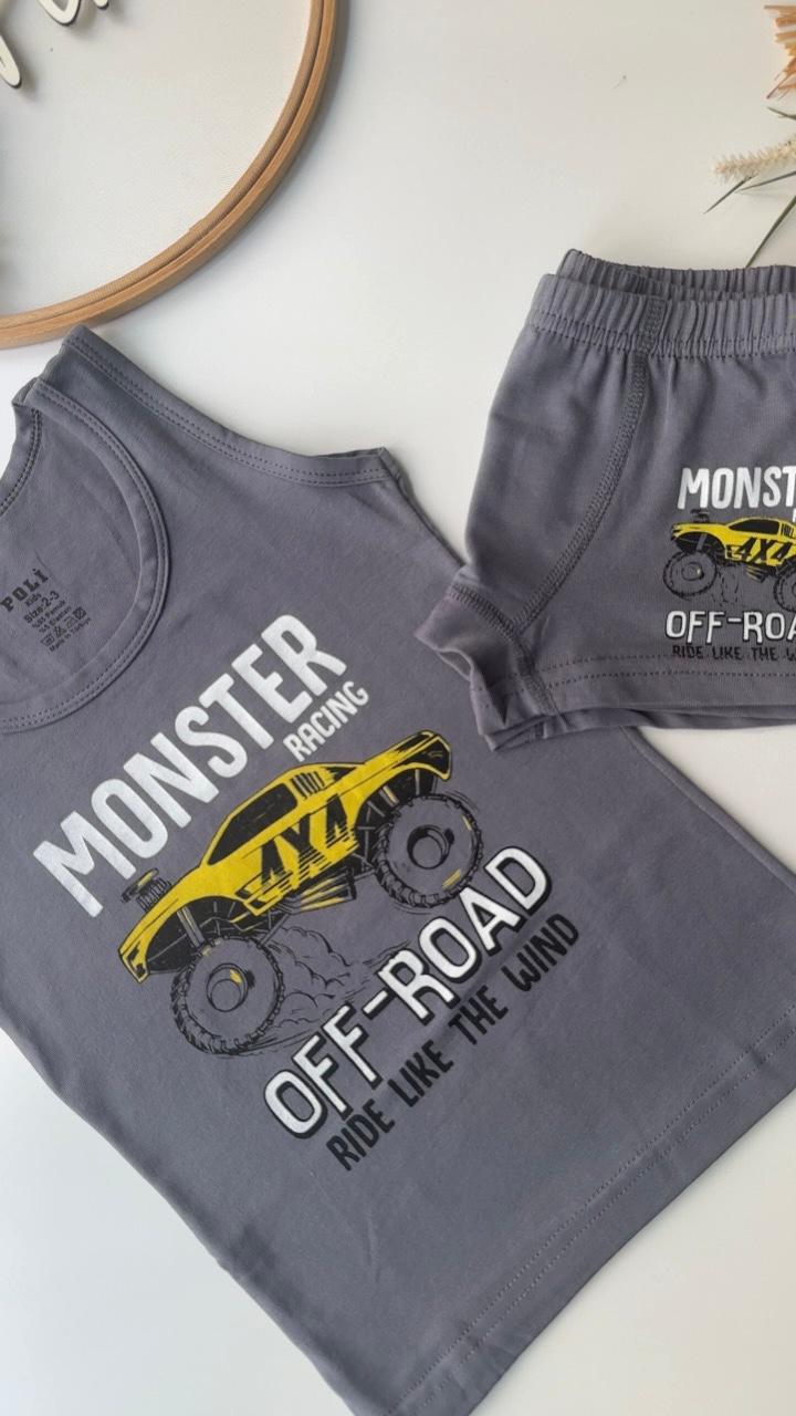 Gri Monster Atlet Boxer Takım