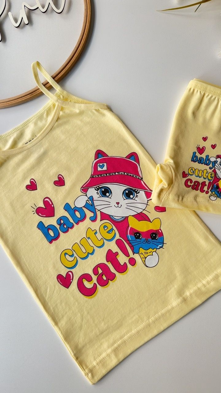 Sarı Cute Cat Atlet Boxer Takım