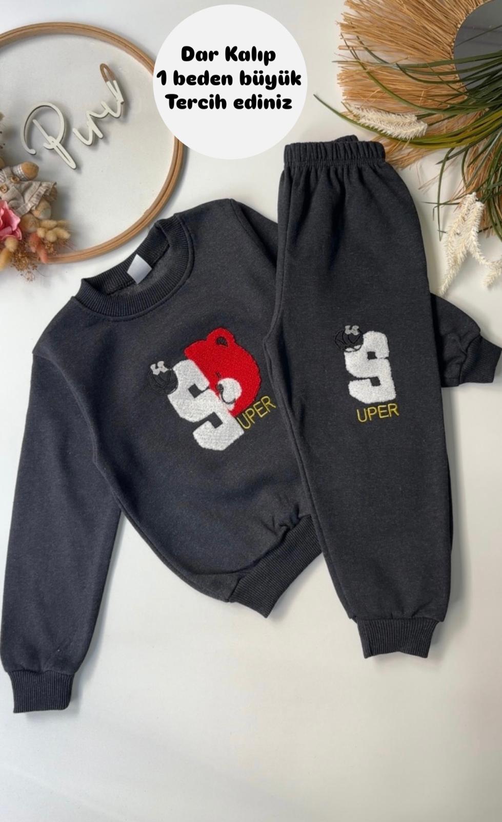 AYICIK DESENLİ 2 İPLİK ŞARDONLU TAKIM SİYAH