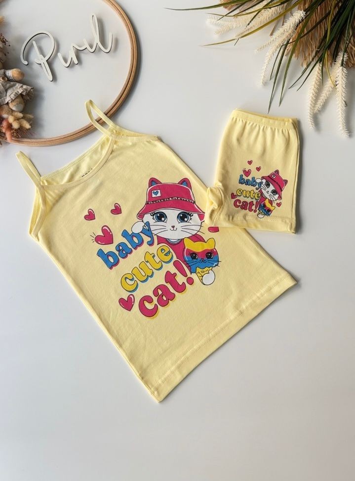 Sarı Cute Cat Atlet Boxer Takım