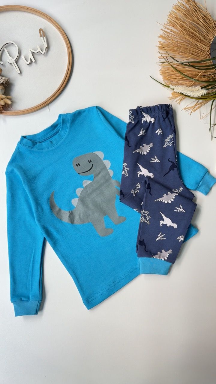 DİNOZOR BASKILI PİJAMA TAKIMI MAVİ