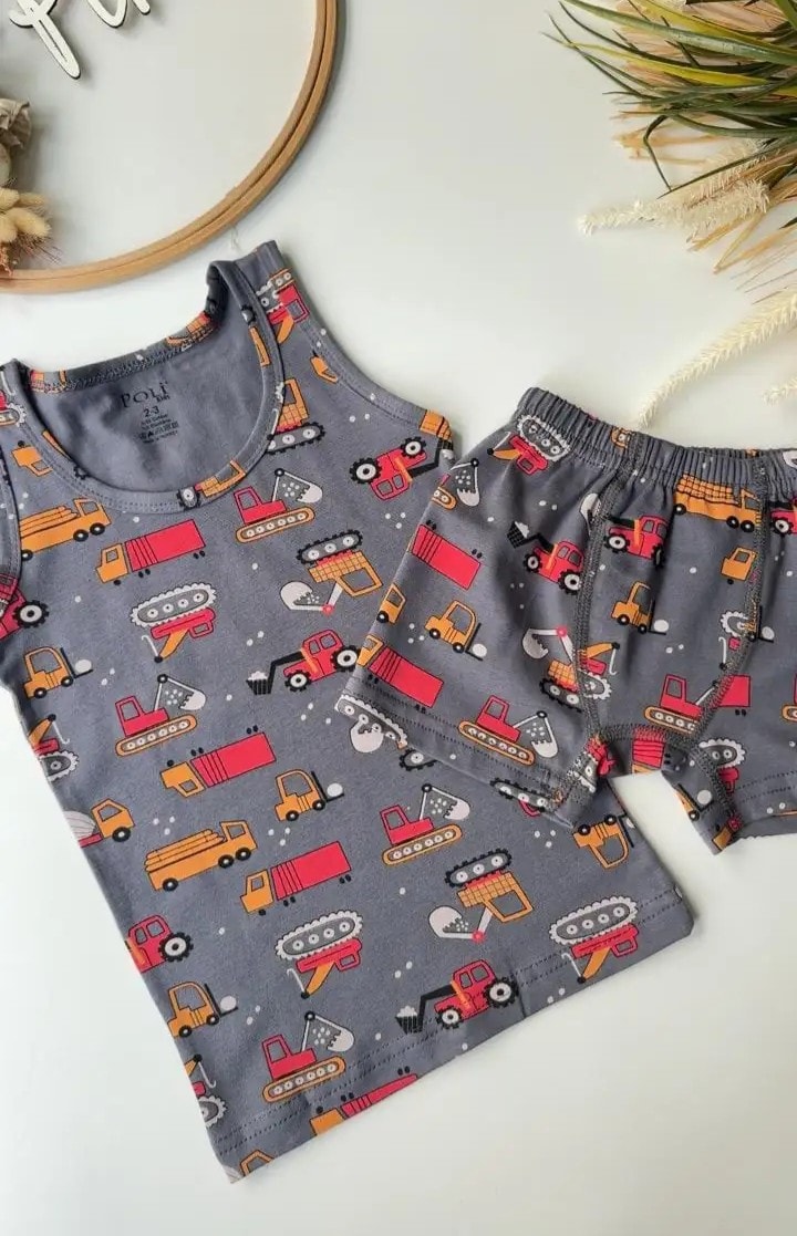 İş Makineleri Atlet Boxer Set Gri