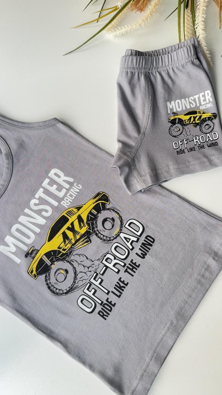 Açık Gri Monster Atlet Boxer Takım
