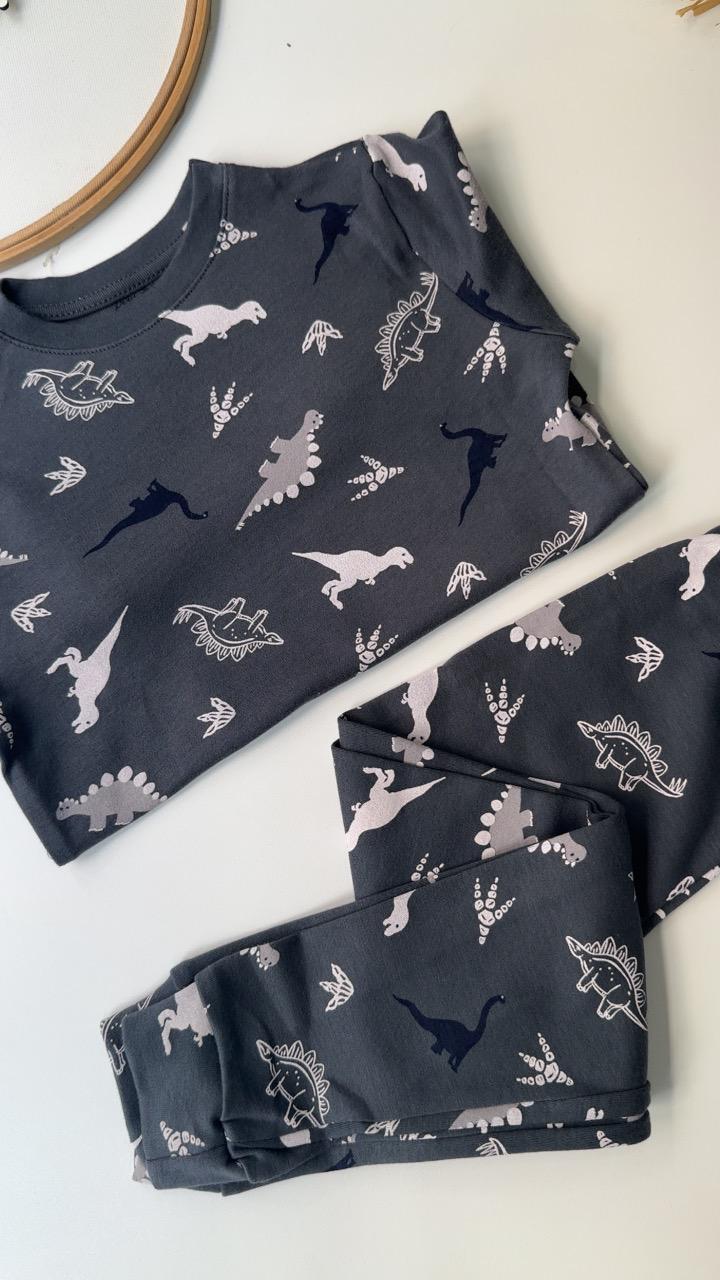 Antrasit Dinozor Pijama Takımı