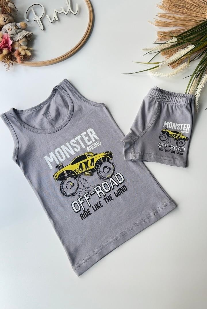 Açık Gri Monster Atlet Boxer Takım
