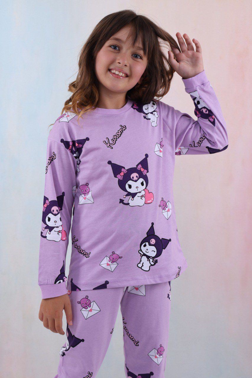 Karakter Baskılı Pijama Takımı Lila