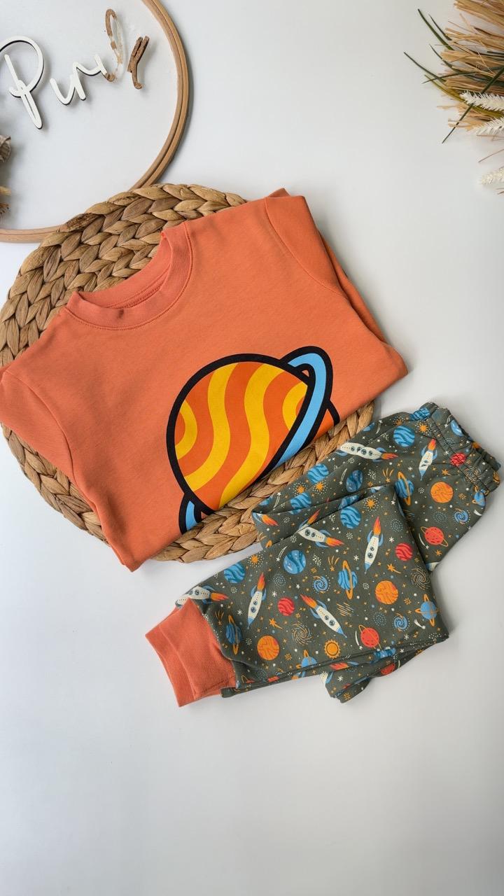 GALAKSİ PİJAMA TAKIMI TURUNCU YEŞİL