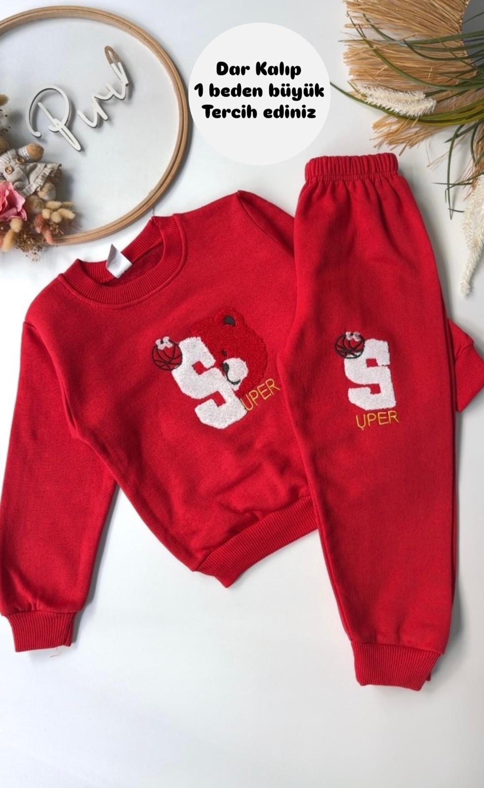 AYICIK DESENLİ 2 İPLİK ŞARDONLU TAKIM KIRMIZI