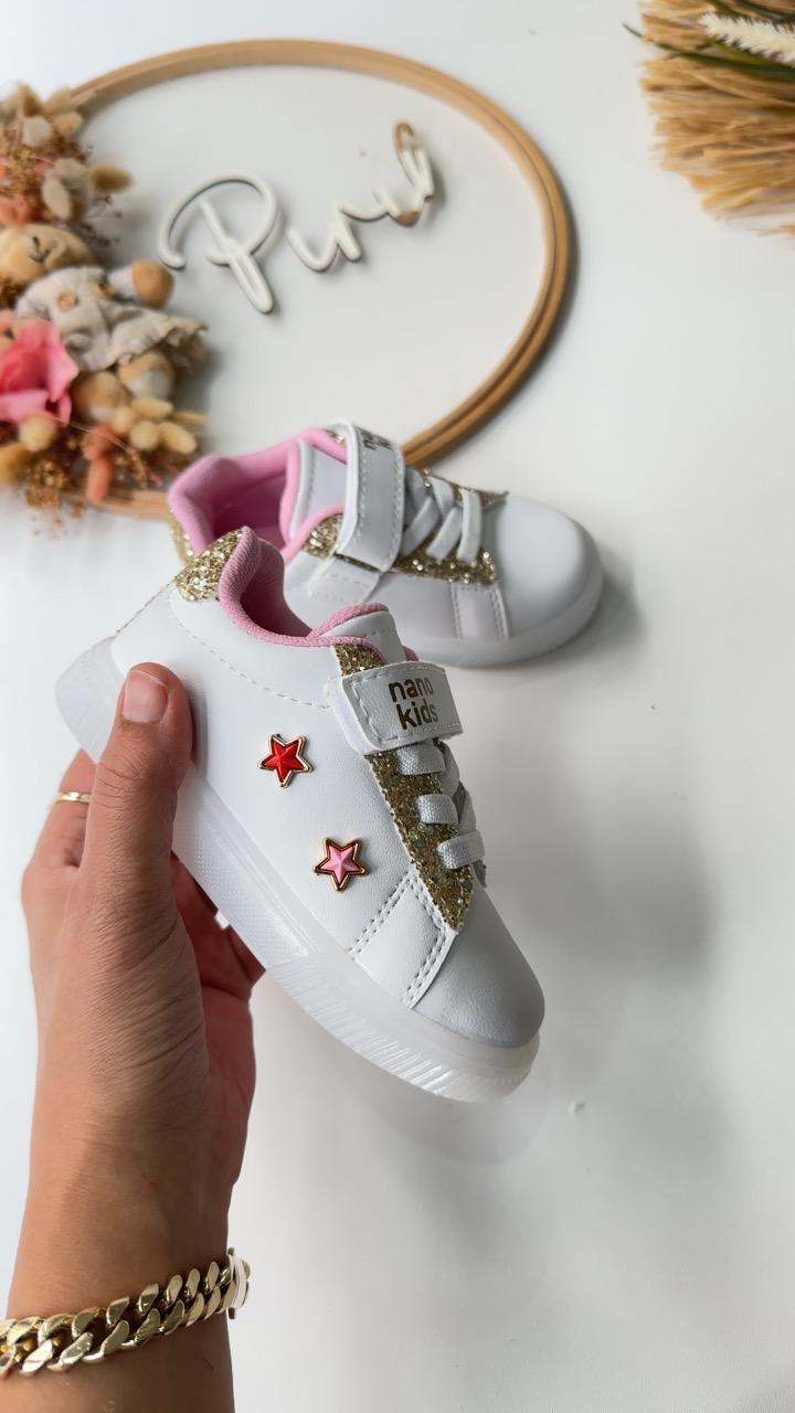YILDIZ DETAY IŞIKLI AYAKKABI ALTIN SİMLİ