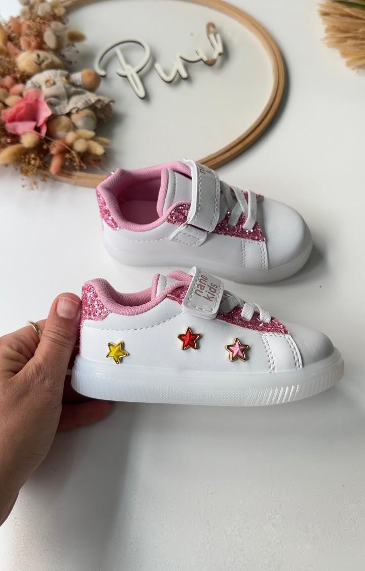YILDIZ DETAY IŞIKLI AYAKKABI PEMBE SİMLİ