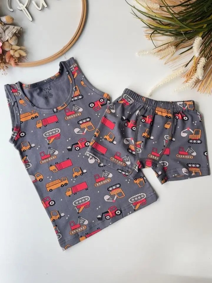 İş Makineleri Atlet Boxer Set Gri