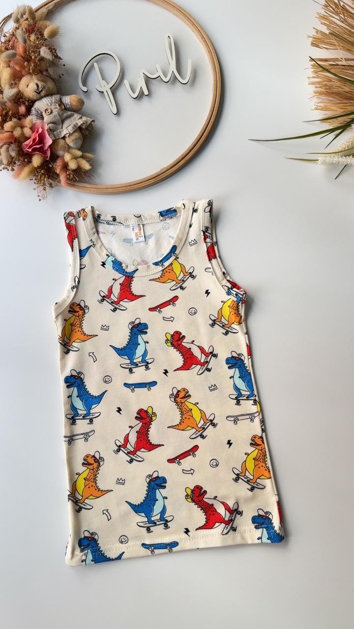 Renkli Dino Atlet Boxer Takım Ekru