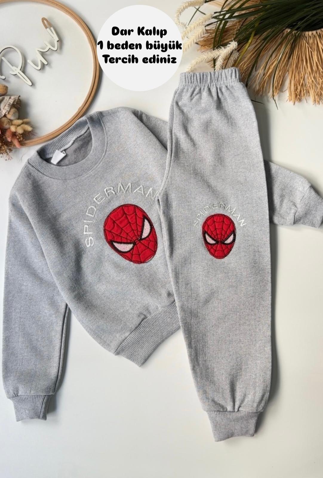 ÖRÜMCEK ADAM  DESENLİ 2 İPLİK ŞARDONLU TAKIM GRİ