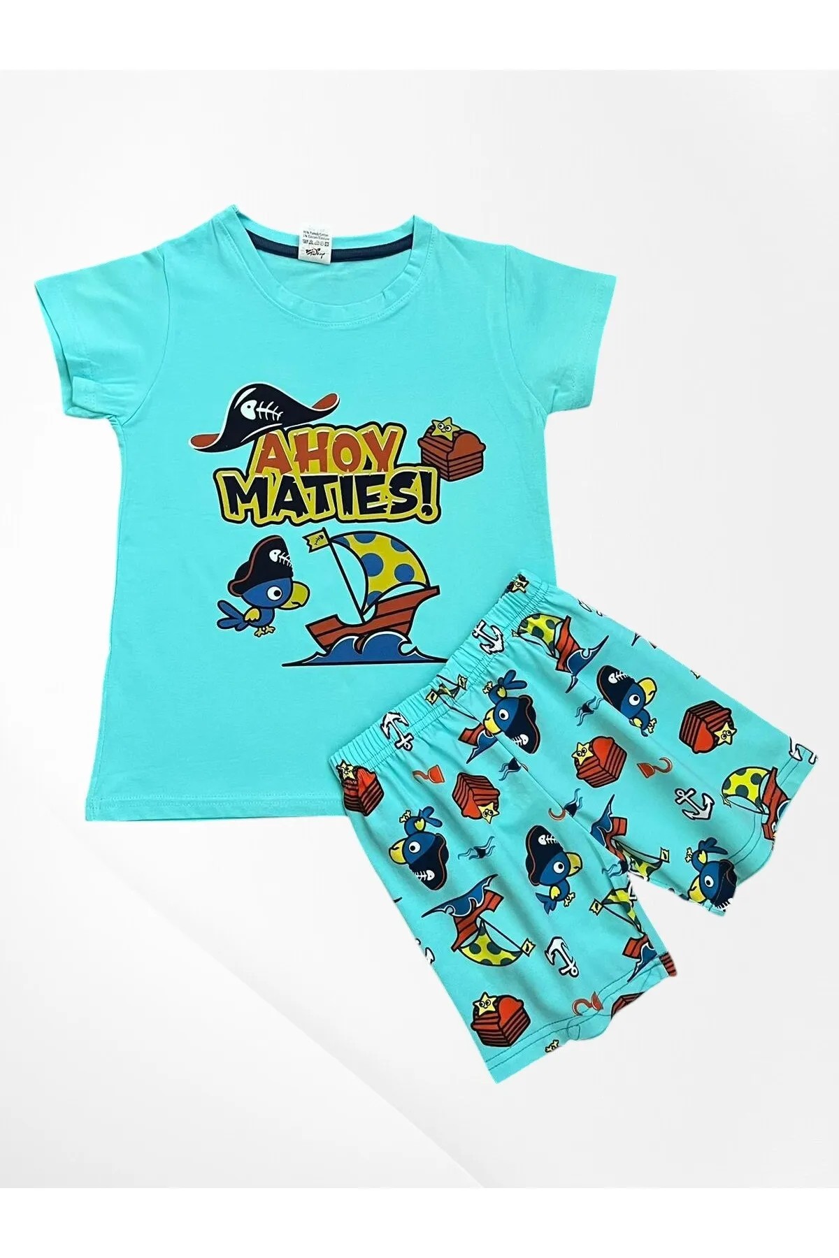 Mavi Sevimli Korsan Şortlu Pijama Takımı
