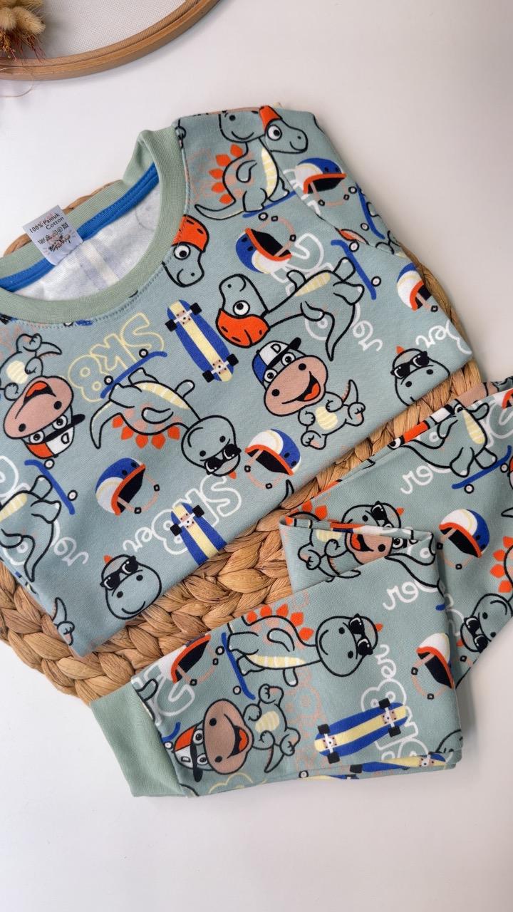 SEVİMLİ DİNO PİJAMA TAKIMI YEŞİL