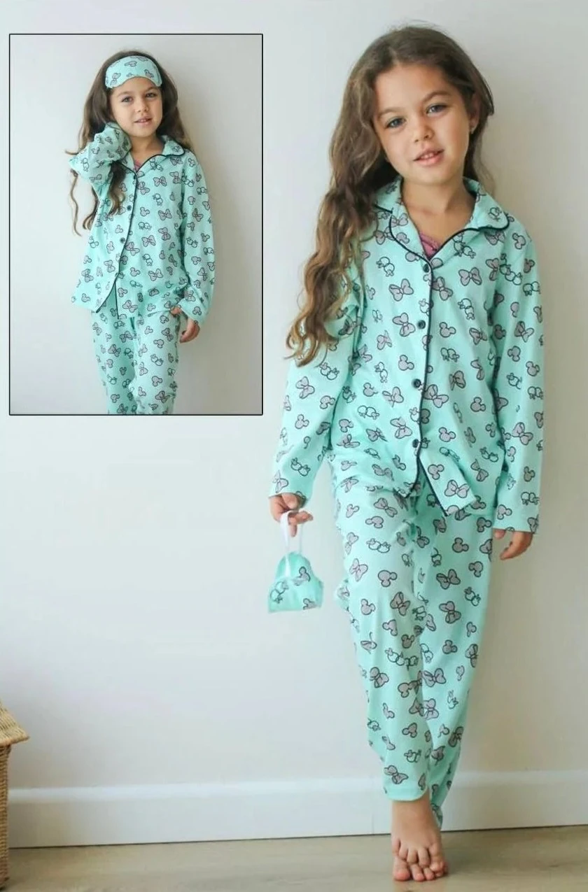 BASKILI YEŞİL PİJAMA TAKIMI