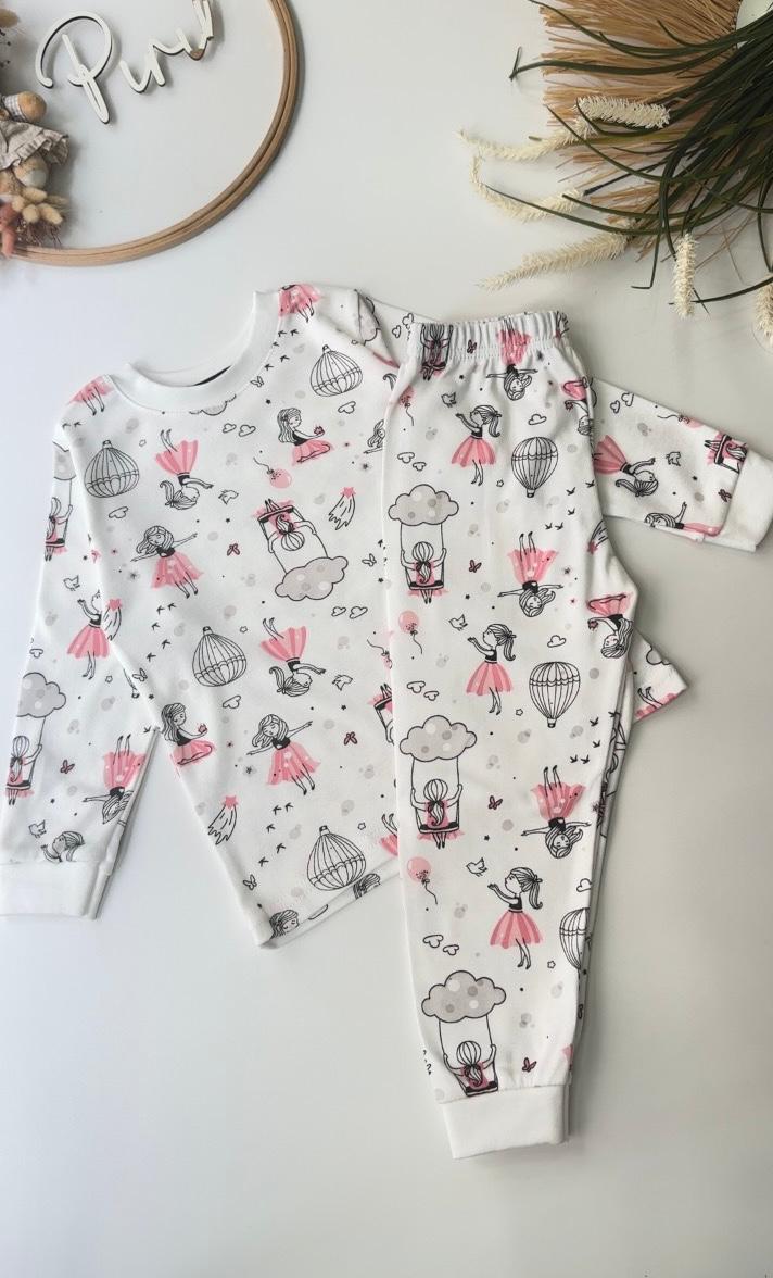 Kız Baskılı Pijama Takımı Beyaz